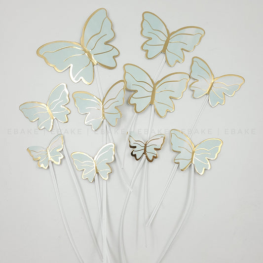 Pale Green Paper Butterflies With Twistable Stick - Foldable