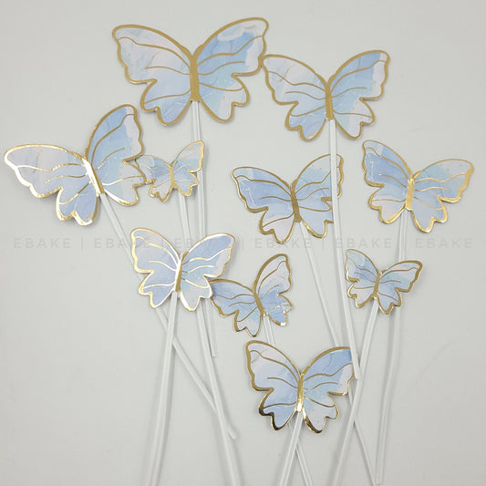Blue Paper Butterflies With Twistable Stick - Foldable