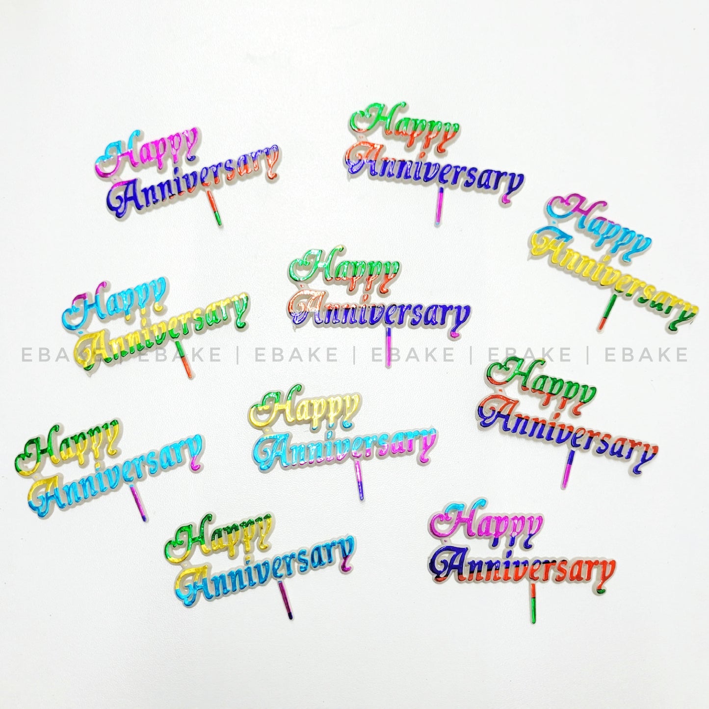 Happy Anniversary Mini Topper Plastic (Set of 10 pieces)