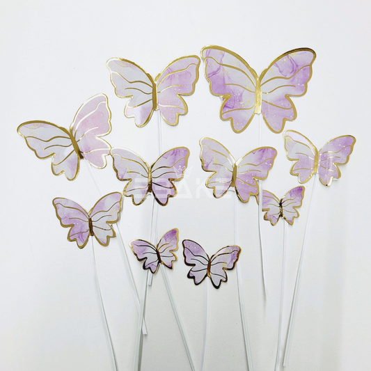 Purple Paper Butterflies With Twistable Stick - Foldable