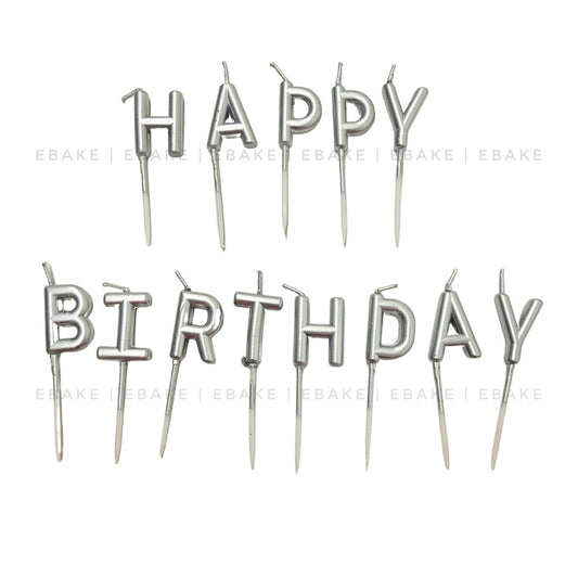 HAPPY BIRTHDAY Letter Candle Set - Silver Metallic