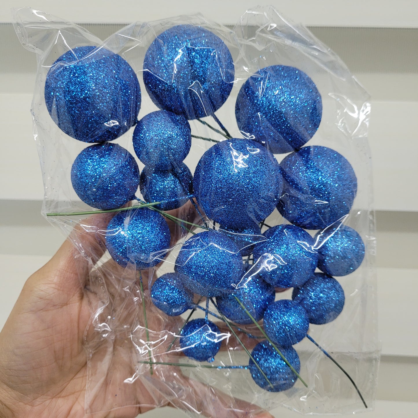 Dark Blue Glitter Faux Balls - Set Of 20 Pieces