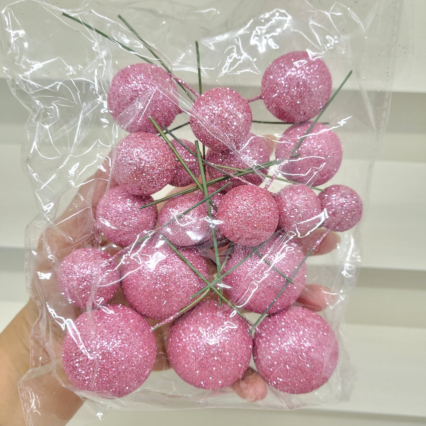 Pink Glitter Faux Balls - Set Of 20 Pieces