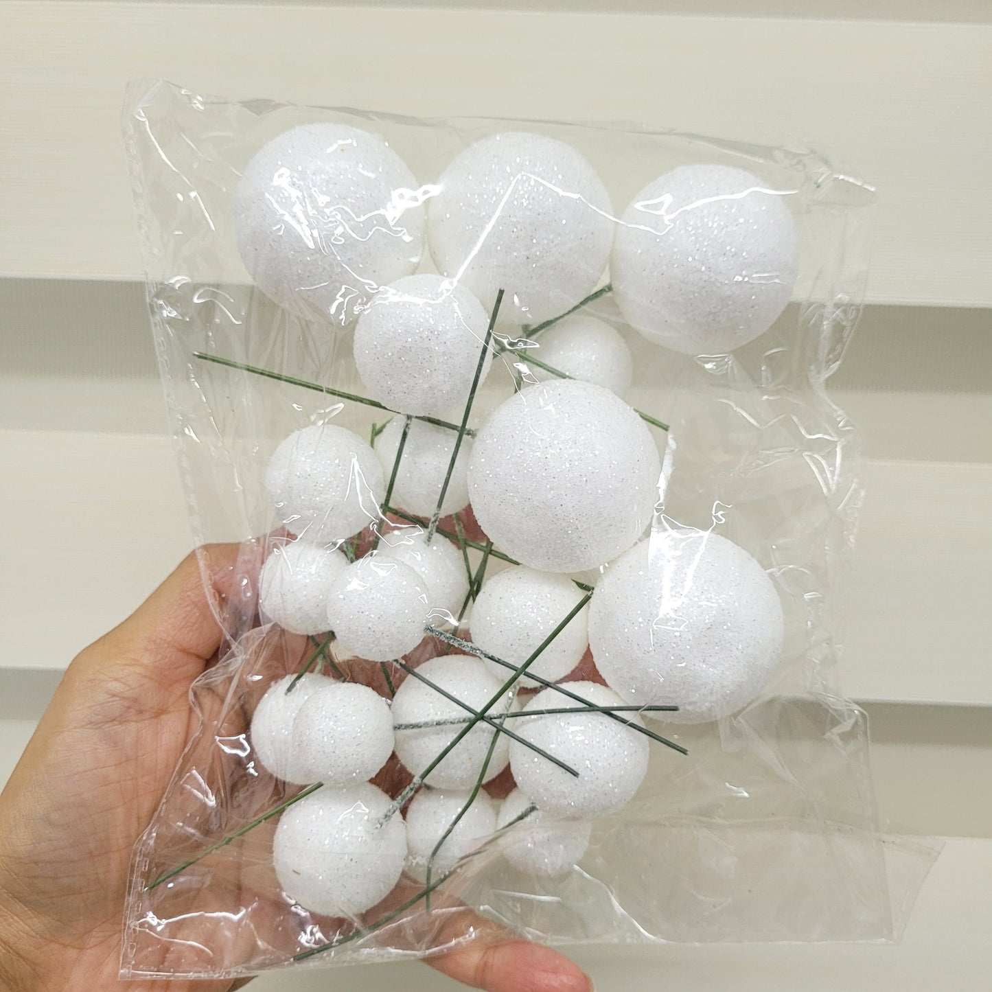 White Glitter Faux Balls - Set Of 20 Pieces