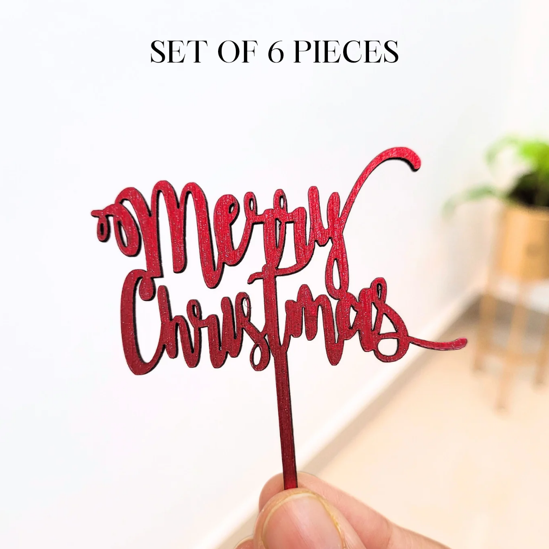 Merry Christmas Mini Cake Topper (Set of 6 Pcs) MDF