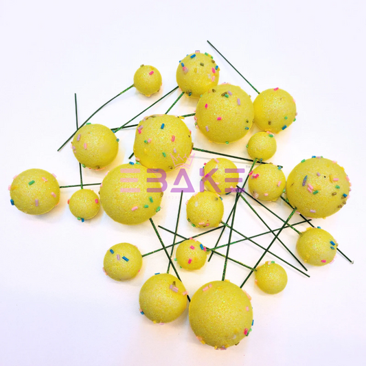 New Faux Balls With Sprinkles Yellow - Set Of 20 Pieces