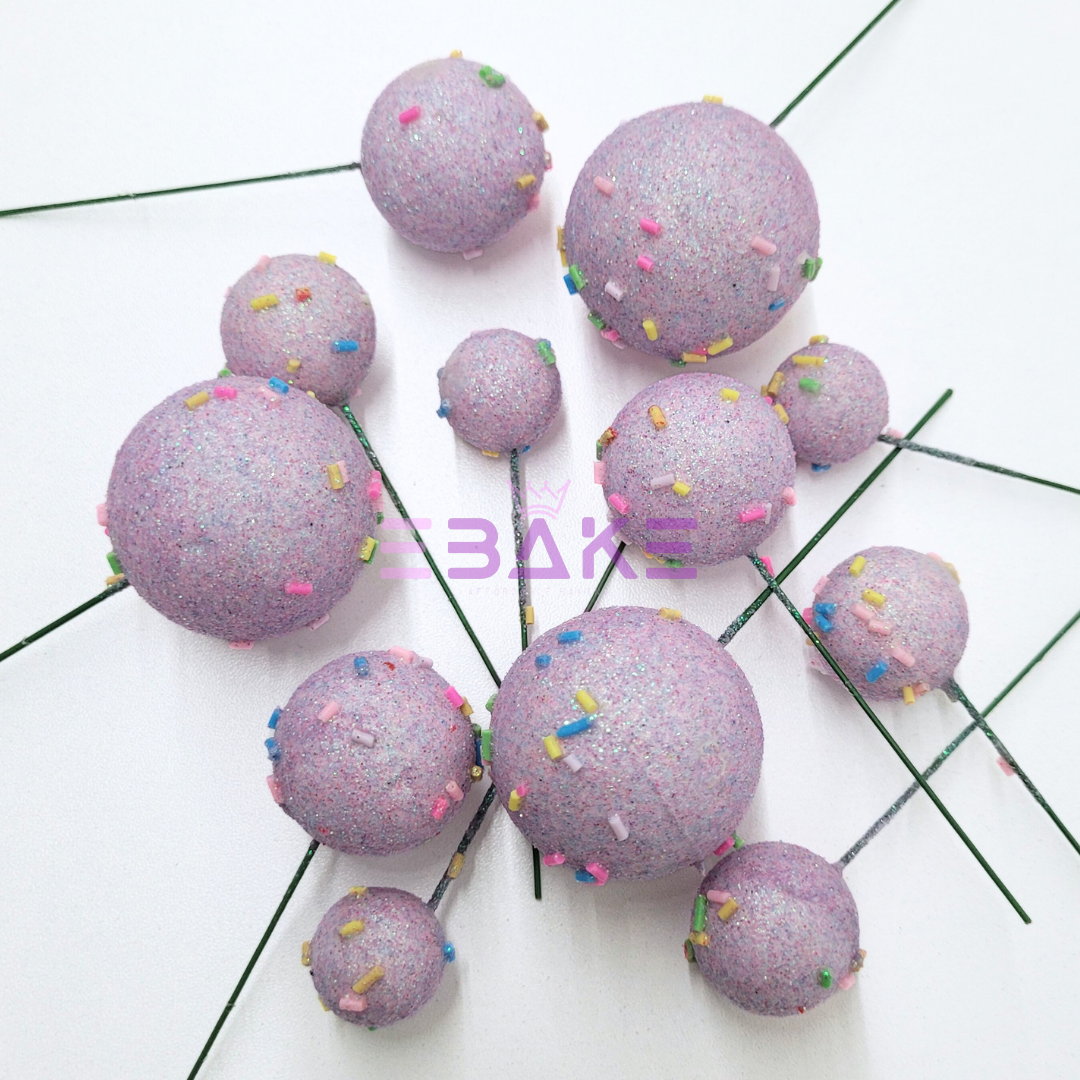 12 Pieces New Faux Balls With Sprinkles - Lavender