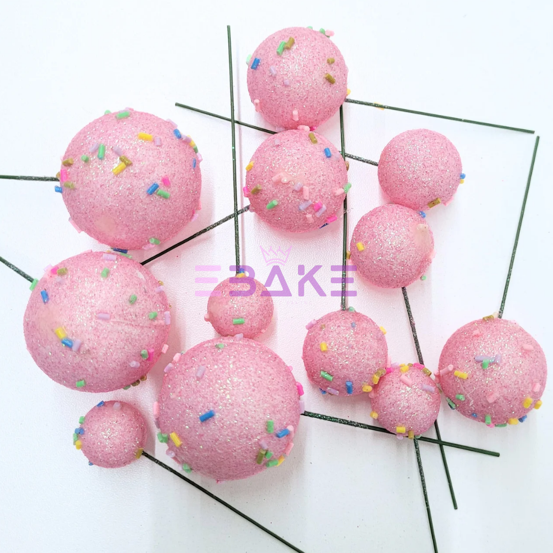 12 Pieces New Faux Balls With Sprinkles Pink