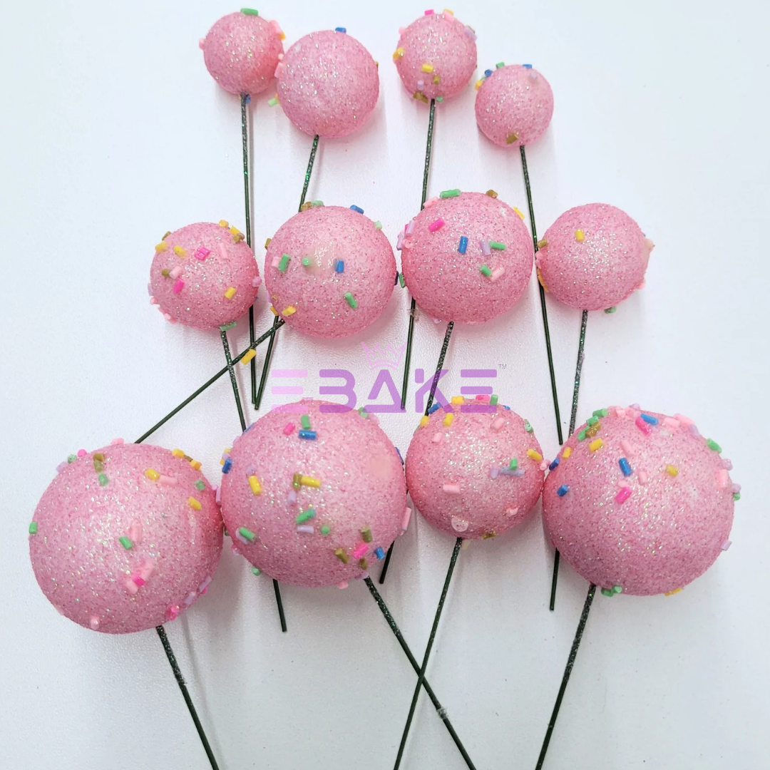 12 Pieces New Faux Balls With Sprinkles Pink