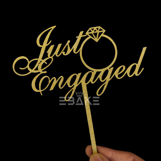 Just Engaged Cake Topper Gold Shimmer MDF