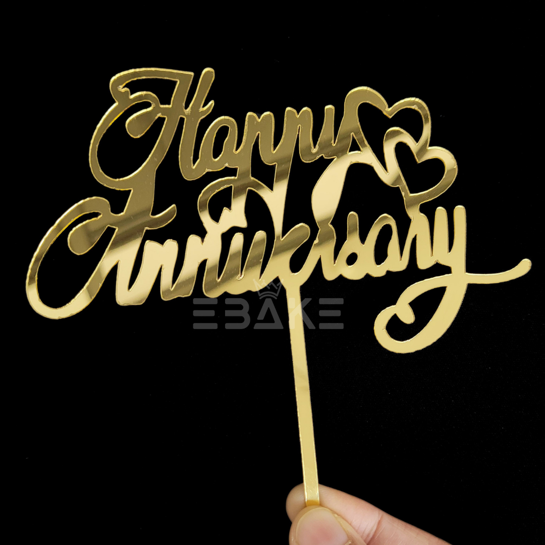 Happy Anniversary Cake Topper Golden