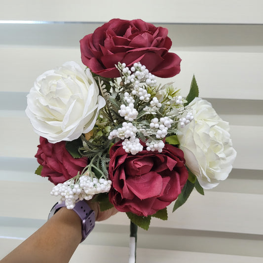 Rose Bunch - A377 (Maroon & White with Fillers)