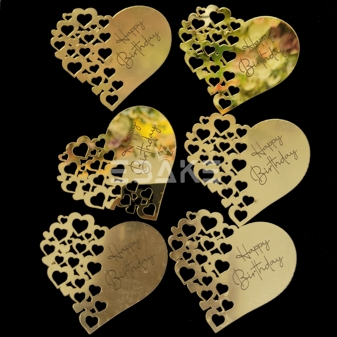 Happy Birthday Heart Shape Coin Topper (Cake Charm) - Set of 6