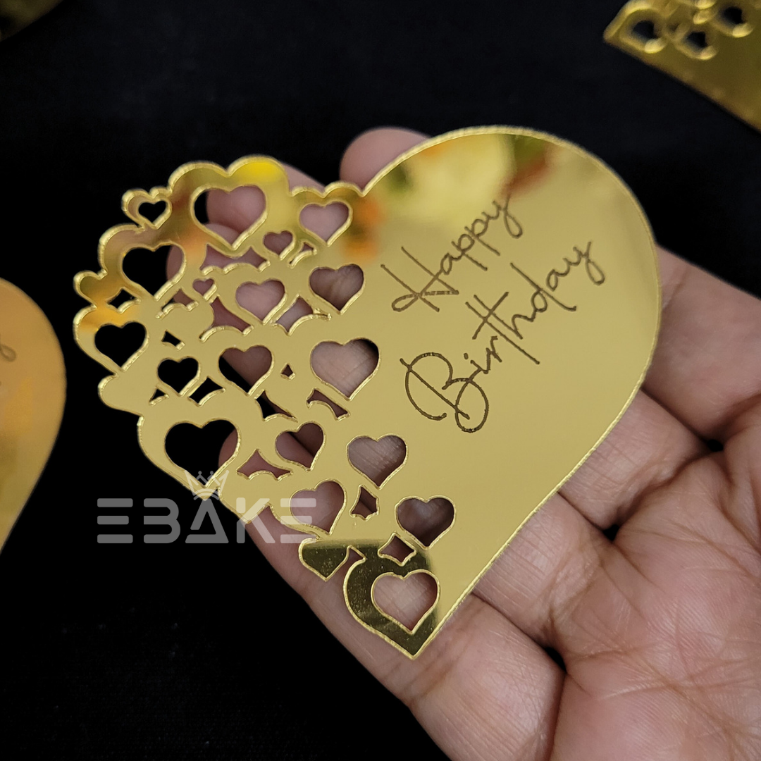 Happy Birthday Heart Shape Coin Topper (Cake Charm) - Set of 6