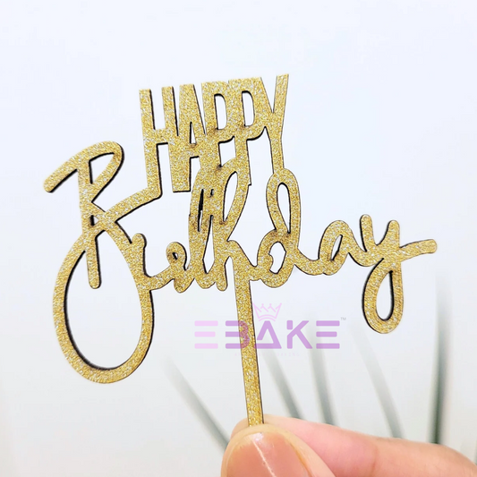 Happy Birthday Mini Topper Gold Glitter (Set of 6) MDF