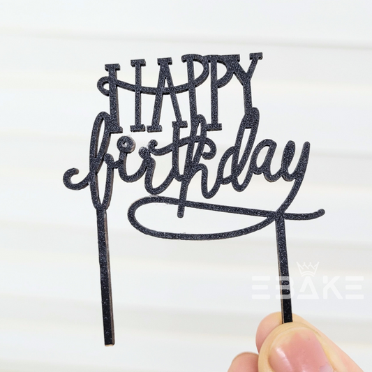 Happy Birthday Mini Topper Black Glitter (Set of 6) MDF