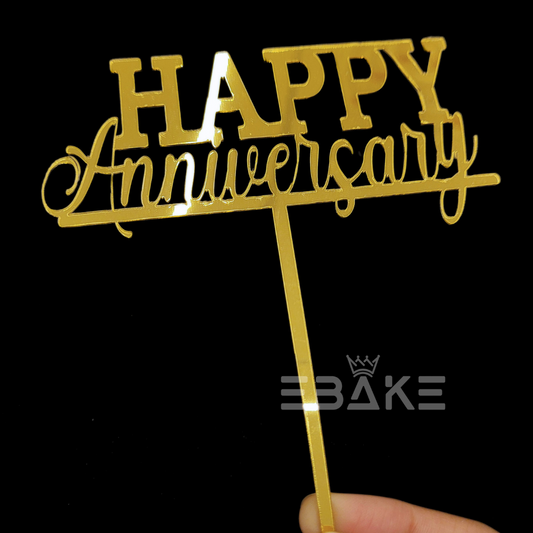 Happy Anniversary Cake Topper Golden