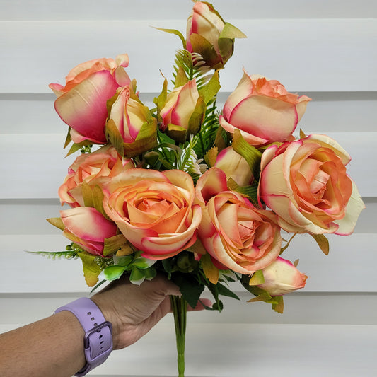 A1002 Shaded Pink & Yellow Rose Bunch (6 Roses & 6 Buds With Fillers)