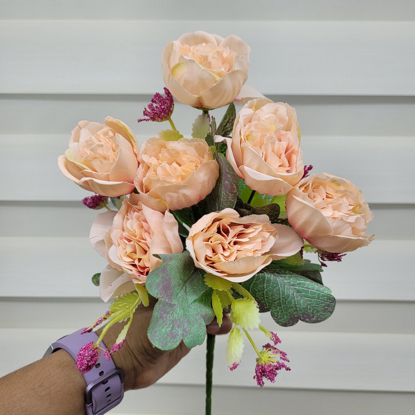 A1005 Light Peach Peony Bunch With Fillers