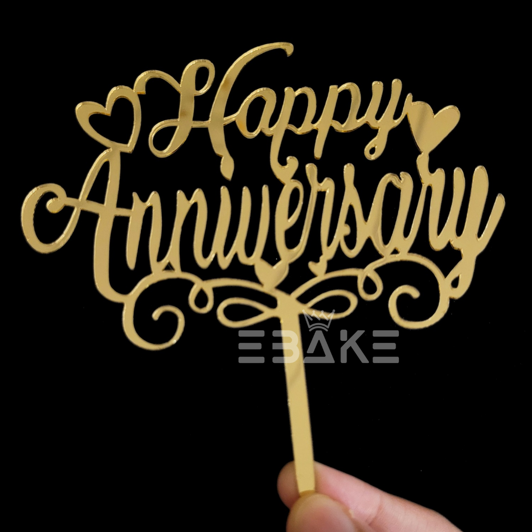 Happy Anniversary Cake Topper Golden