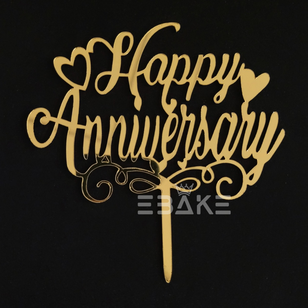 Happy Anniversary Cake Topper Golden