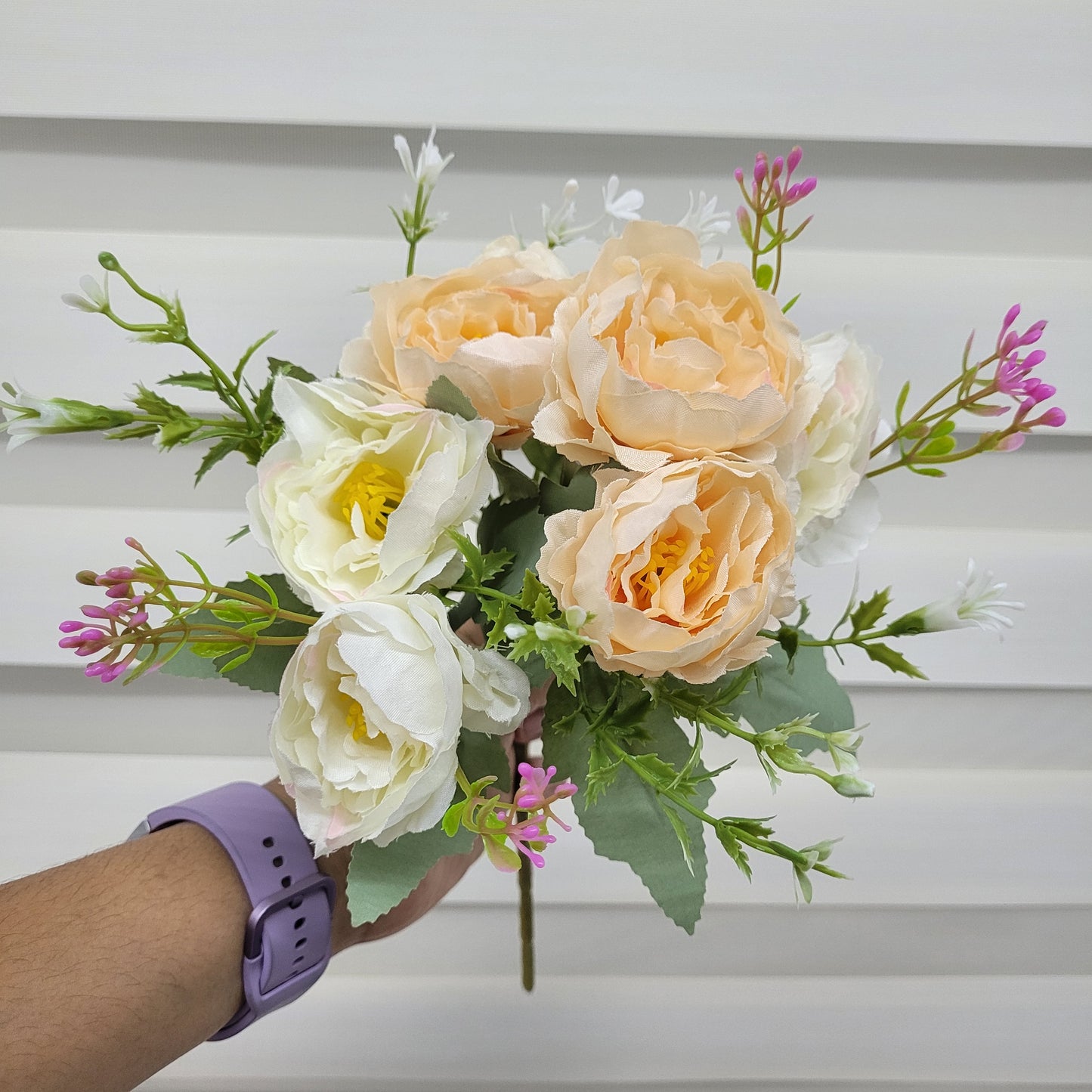 A1097 Peony Bunch With Fillers - Peach & White (6 Peonies with Fillers)