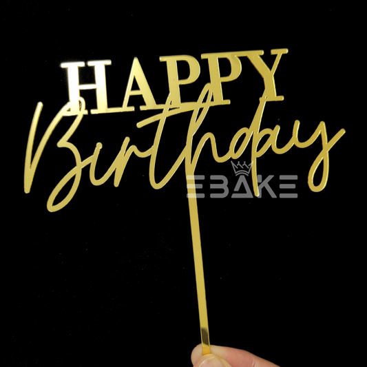 Happy Birthday Cake Topper Golden