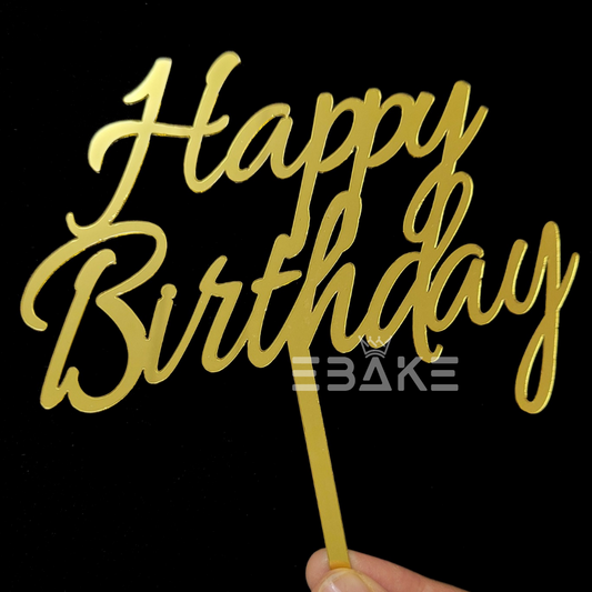 Happy Birthday Cake Topper Golden