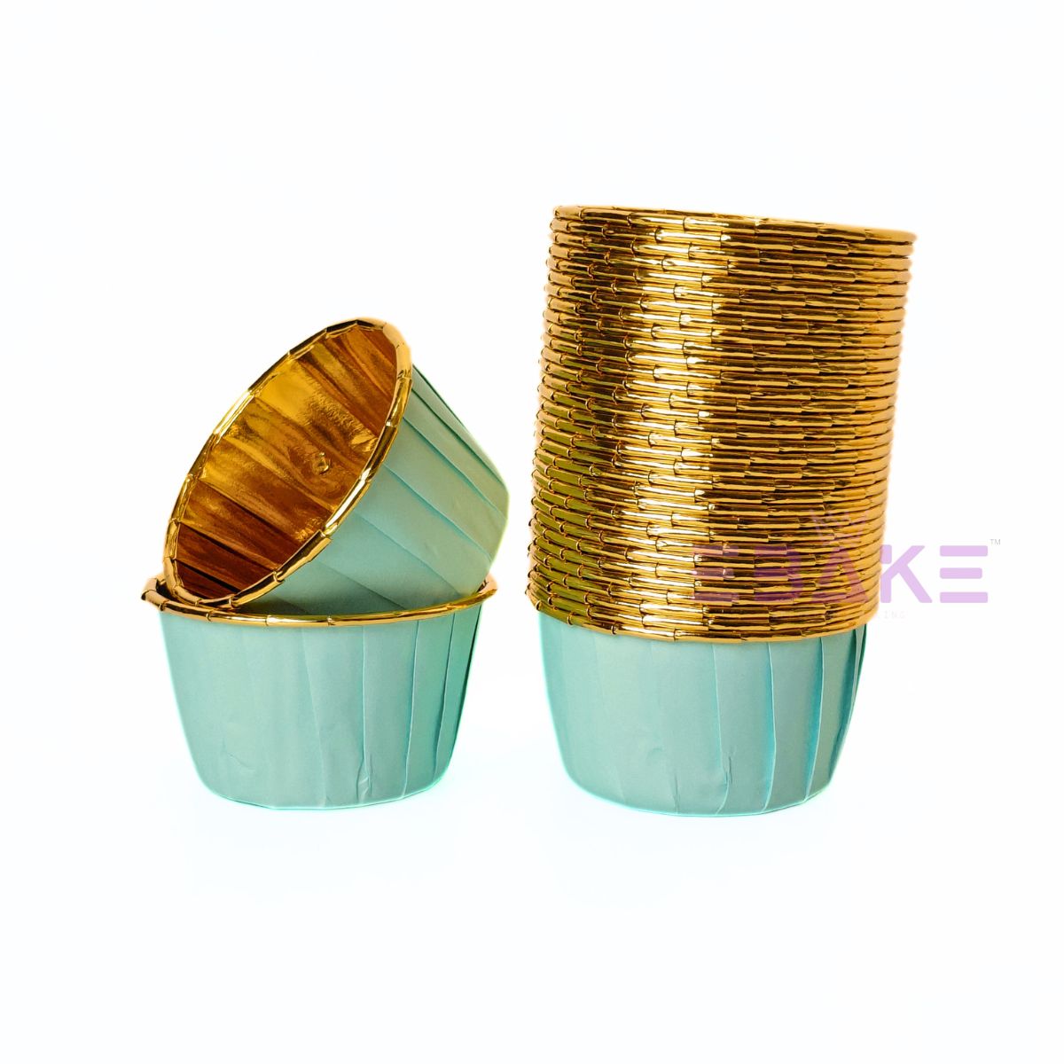 Imported Golden Lined Rolled Rim Muffin Cup / Cupcake Liners - Mint Green (Set of 25 pieces) Large