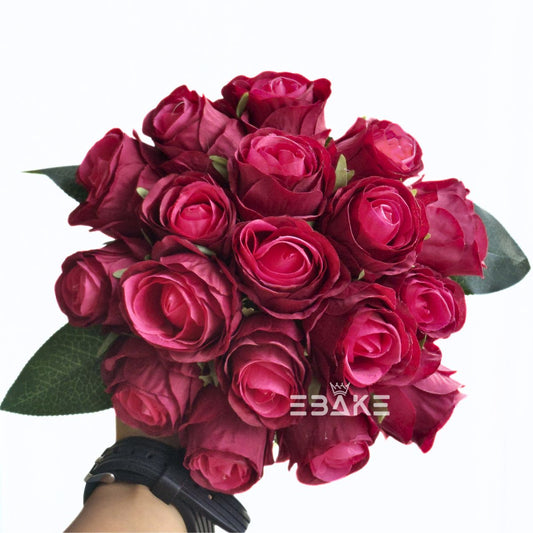 A2022 Artificial Rose Bouquet/Rose Bunch Bridal Bouquet (Maroon) 18 Roses