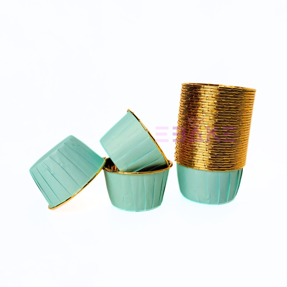 Imported Golden Lined Rolled Rim Muffin Cup / Cupcake Liners - Mint Green (Set of 25 pieces) Large