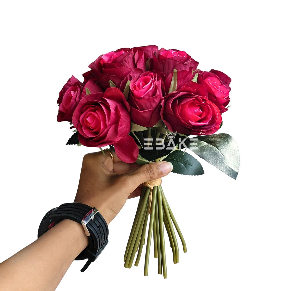 A2022 Artificial Rose Bouquet/Rose Bunch Bridal Bouquet (Maroon) 18 Roses