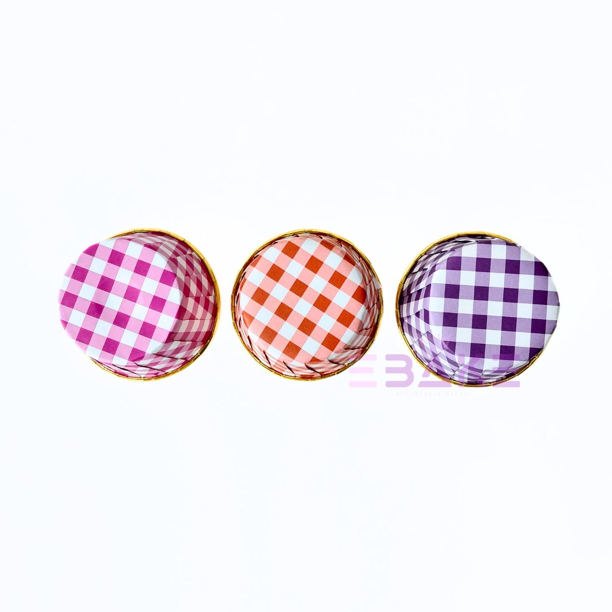 Imported Golden Lined Rolled Rim Muffin Cup / Cupcake Liners - Gingham Printed Mixed Color  (Set of 15 pieces) Large