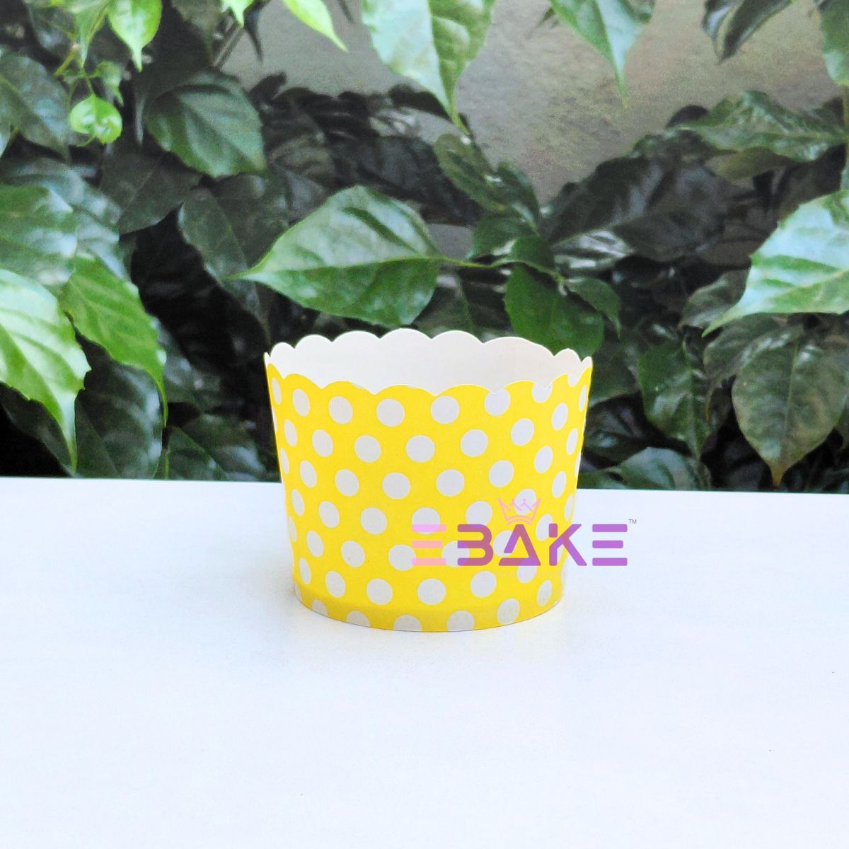 Polka Dot Printed Paper Muffin Cup- Set Of 50 Pieces Medium (Yellow)