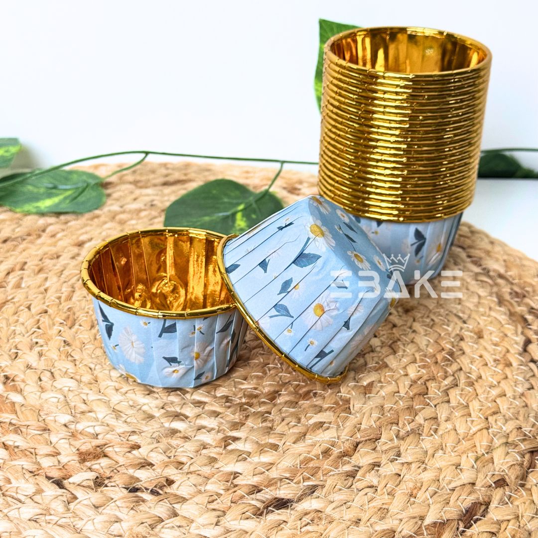 Imported Golden Lined Rolled Rim Muffin Cup / Cupcake Liners - Printed (Set of 25 pieces) Large