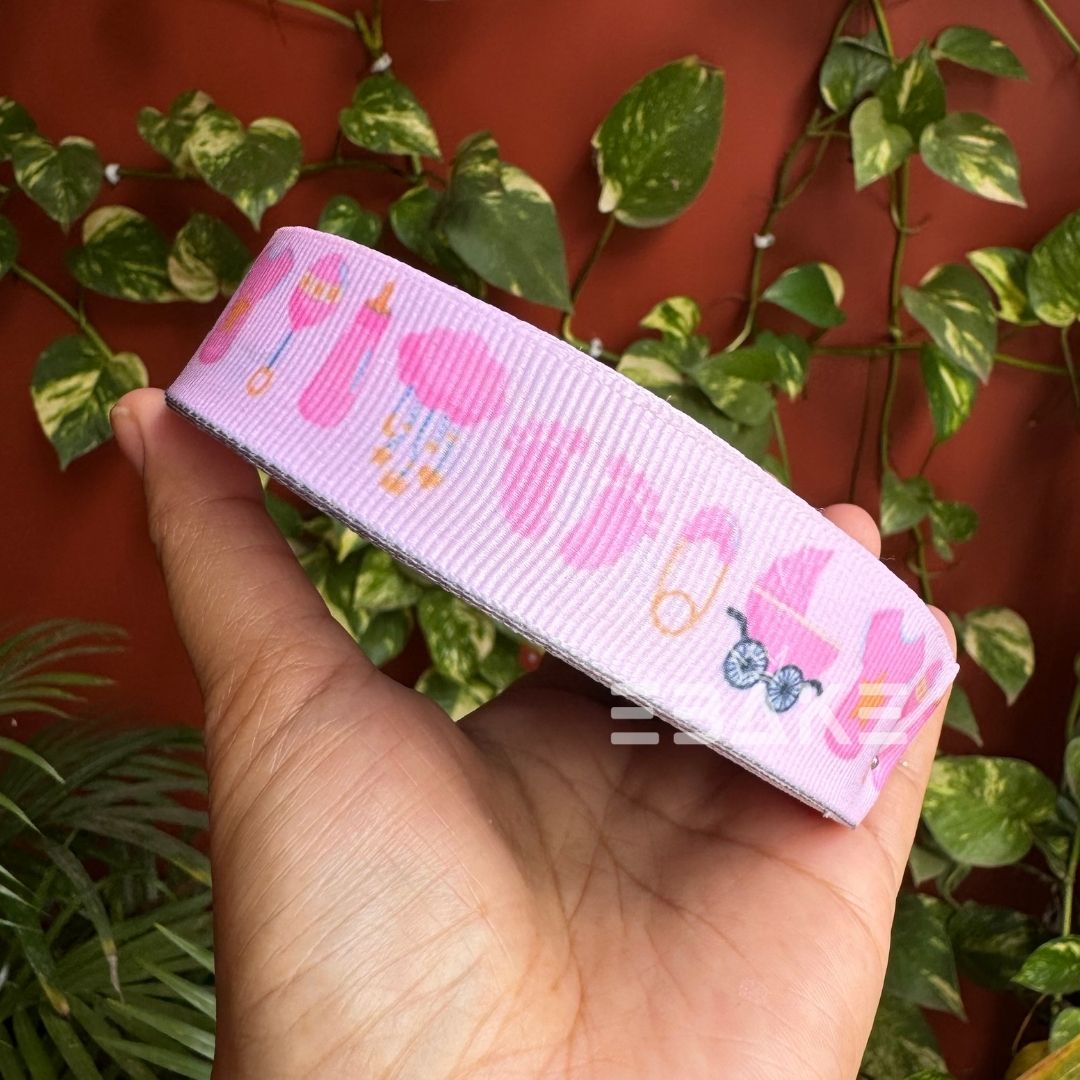 Bebe Ribbon Baby Shower Printed Pink Grosgrain Ribbon – EBAKE