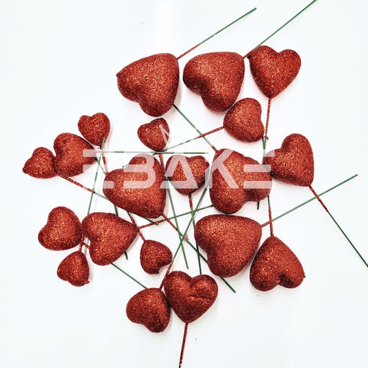 Red Glitter Faux Hearts - Set Of 20 Pieces