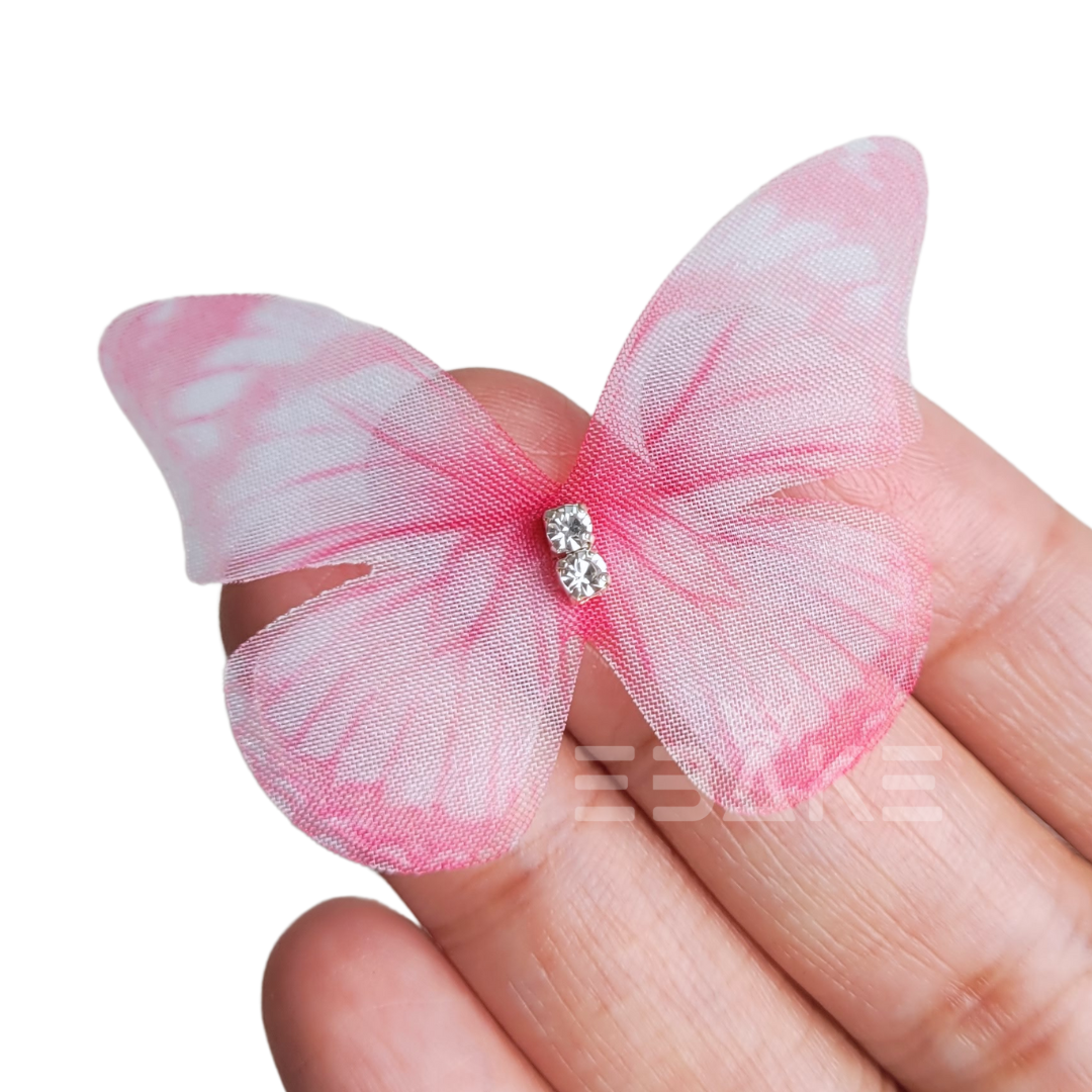 Double Layer Fabric Butterflies - Pink (Set of 5 Pieces)