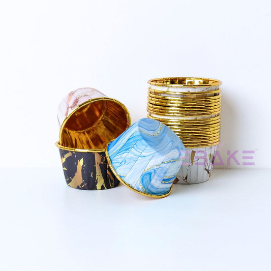 Imported Golden Lined Rolled Rim Muffin Cup / Cupcake Liners - Assorted Marble Printed (Set of 20 pieces) Large