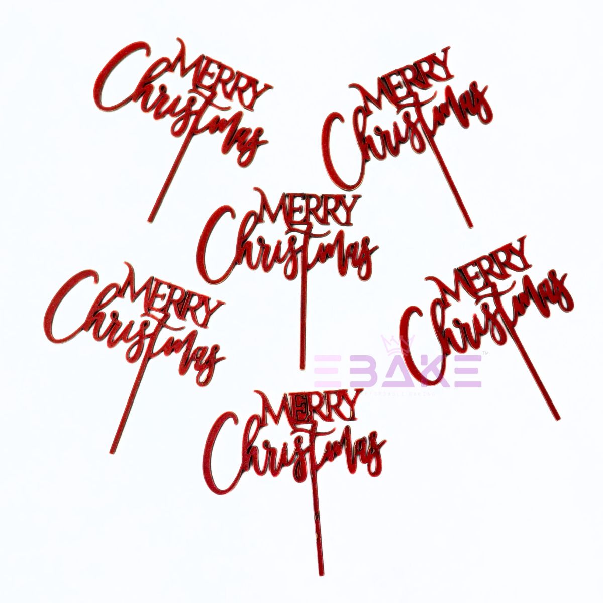 Merry Christmas Mini Cake Topper (Set of 6 Pcs) MDF