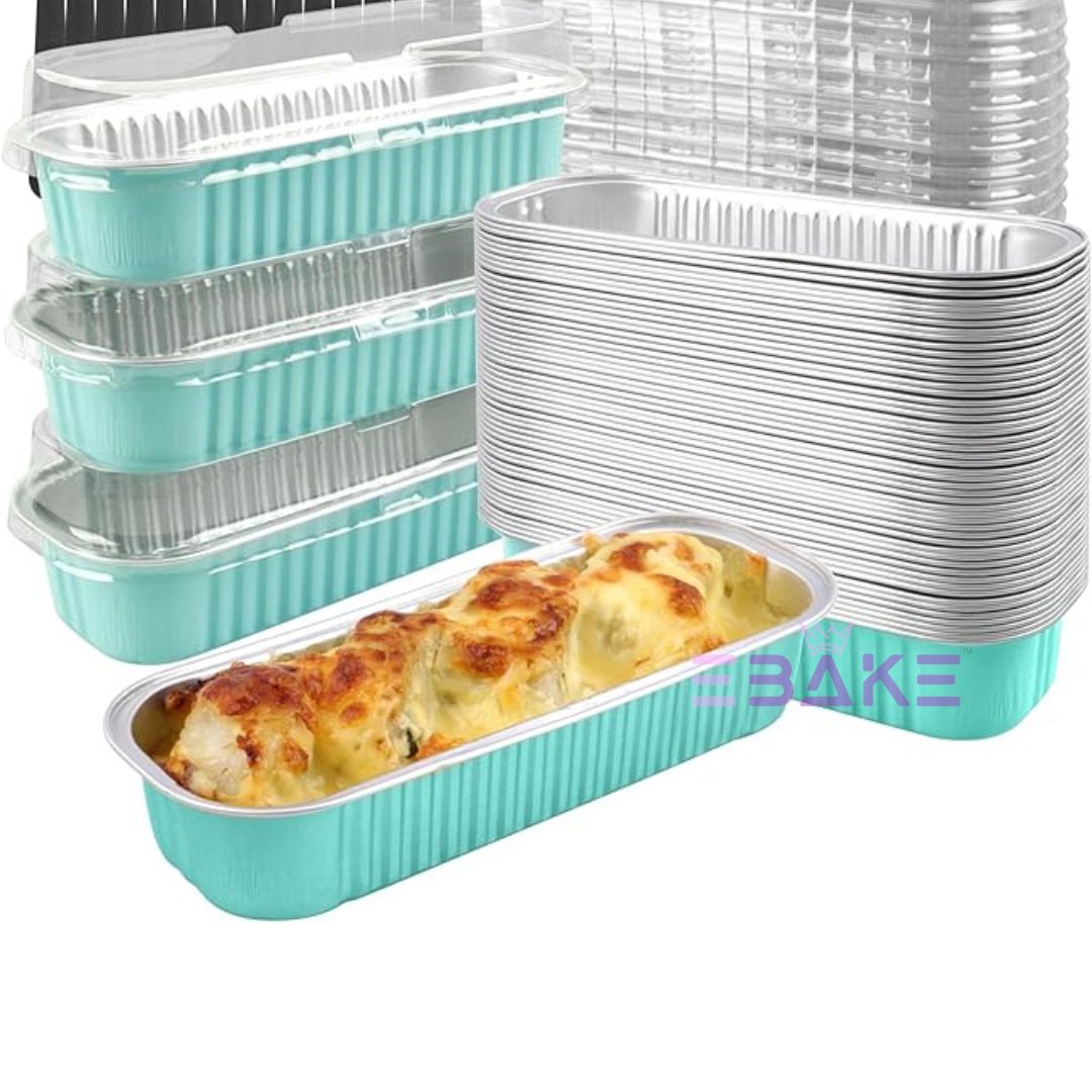 Pastel Blue Aluminium Foil Mini Loaf Pans With Lids