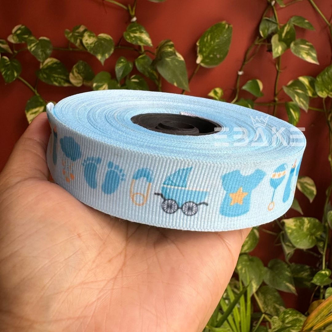 Baby Shower Printed Blue Grosgrain Ribbon