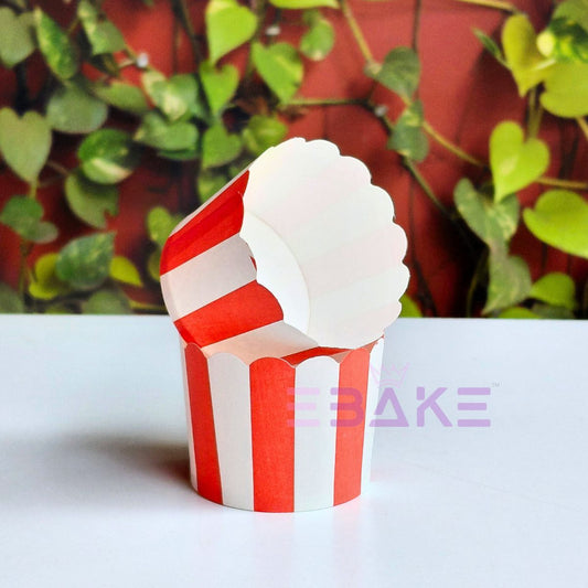 Printed Paper Muffin Cup - Set Of 50 Pieces (Red Stripes)