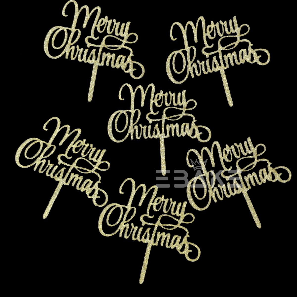 Merry Christmas Mini Cake Topper (Set of 6 Pcs) MDF Shimmer
