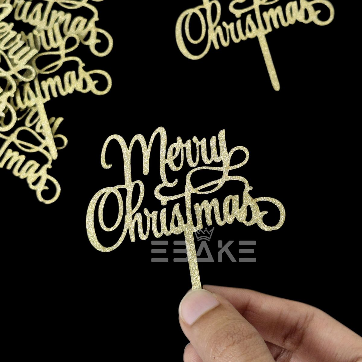 Merry Christmas Mini Cake Topper (Set of 6 Pcs) MDF Shimmer