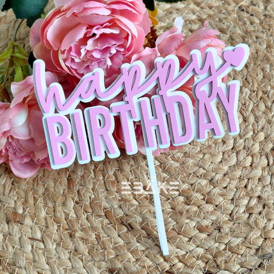 Happy Birthday Double Color Cake Topper