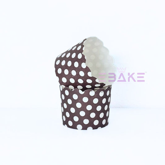 Polka Dot Printed Paper Muffin Cup - Set Of 50 Pieces (Dark Brown)