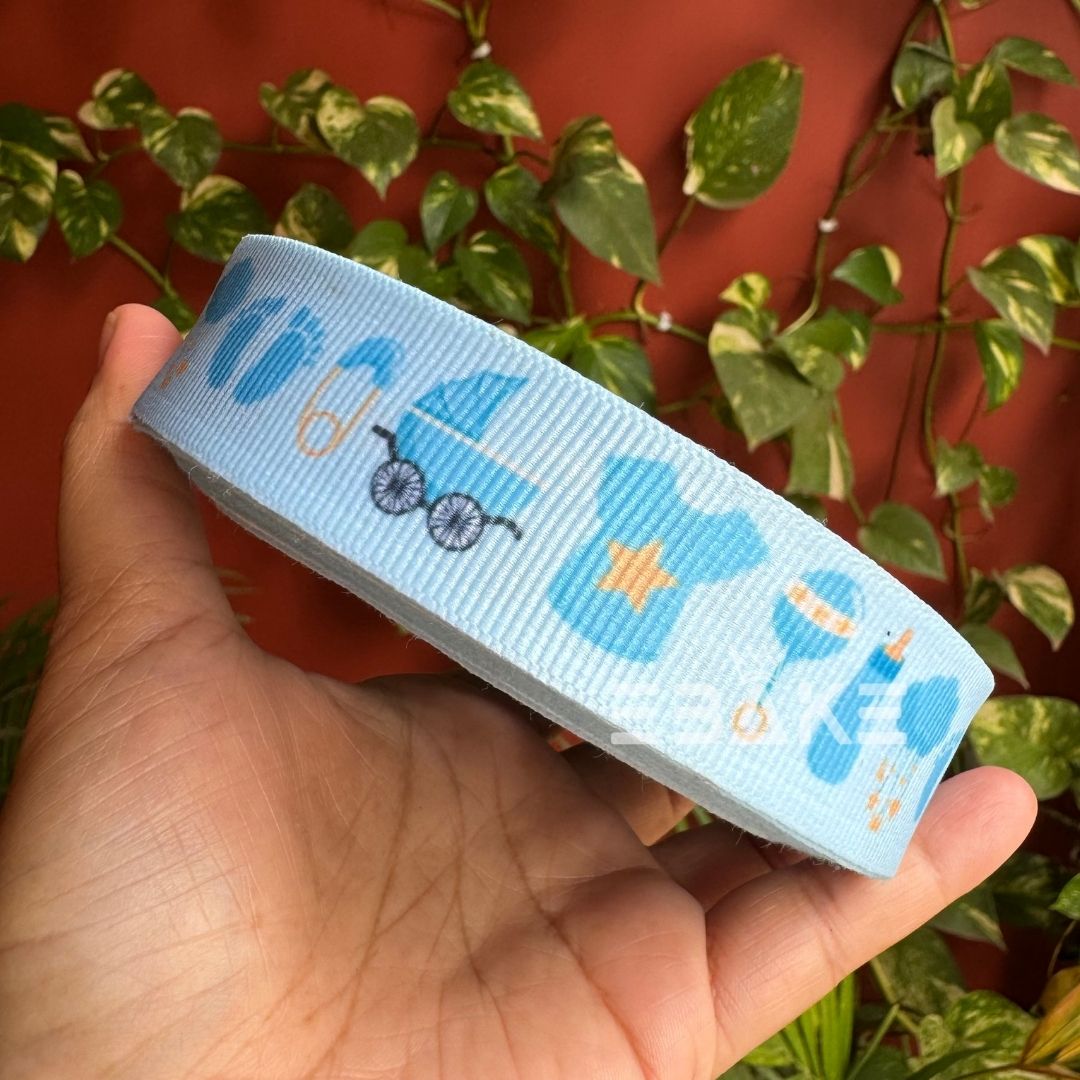 Bebe Ribbon Baby Shower Printed Blue Grosgrain Ribbon – EBAKE