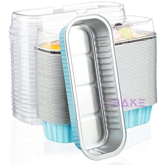 Pastel Blue Aluminium Foil Mini Loaf Pans With Lids