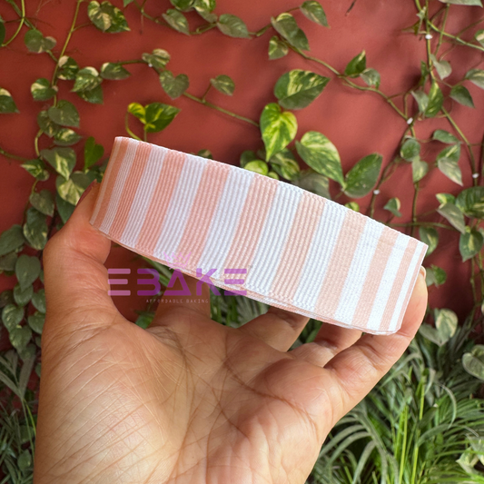 Stripes Printed Beige Grosgrain Ribbon